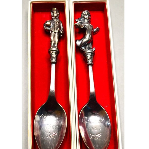 Reed & Barton Christmas Spoons Set of 8 Vintage Figurine Handles Boxed NOS 1980s - Picture 4 of 9